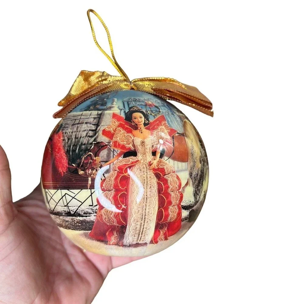 1997 Matrix Holiday Barbie Red Gown 4” Ornament Decoupage Doll Mattel Christmas